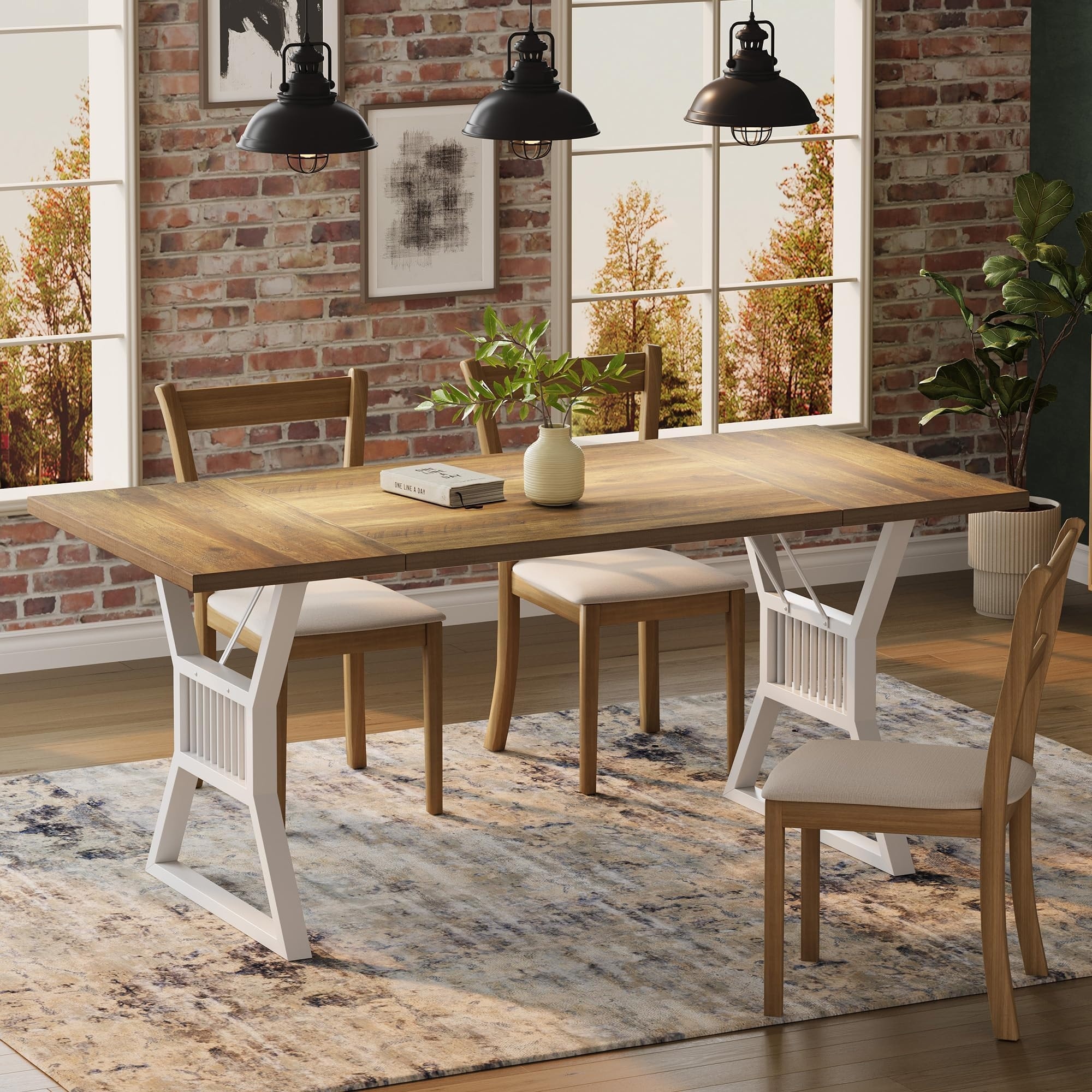 70.8 Inch Farmhouse Dining Table, Rustic Wood Look Tabletop, Heavy Duty Kitchen Table with Metal Legs, for Dining Room