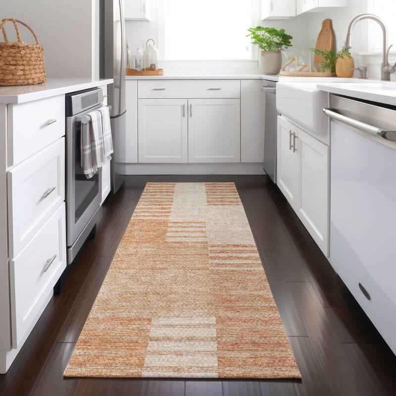 Machine Washable Indoor/ Outdoor Chantille Geometric Contemporary Rug - Salmon - 2'3" x 7'6"