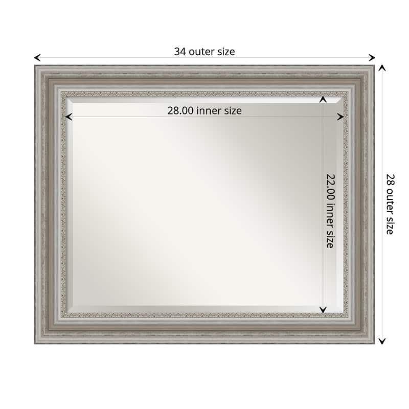 Beveled Bathroom Wall Mirror - Parlor Silver Frame - Outer Size: 34 x 28 in