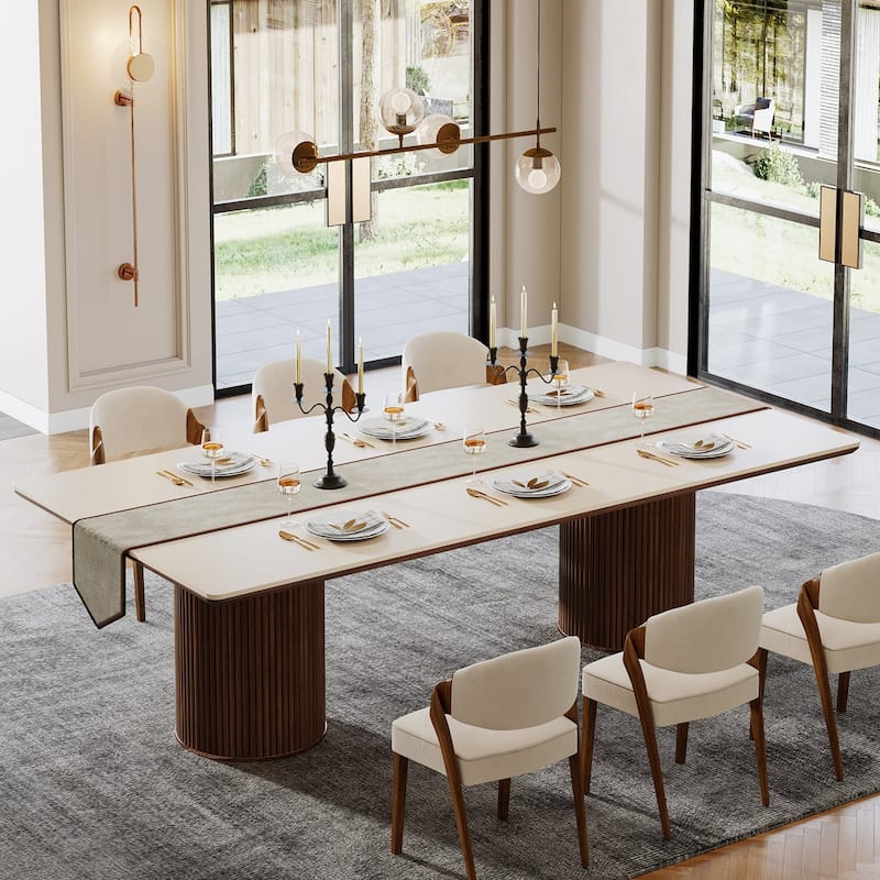 78.7 Inches Brown/ Beige Sandstone Dining Table, Luxury Marble Kitchen Table