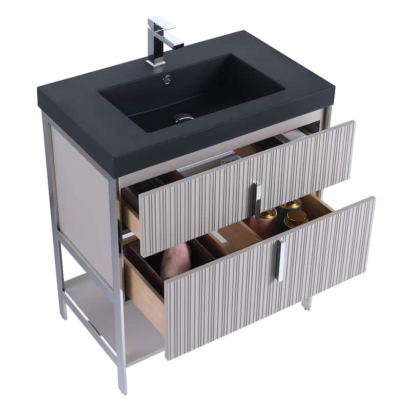 Fine Fixtures Serenity Modern Bathroom Vanity with Black Gel Acrylic Top