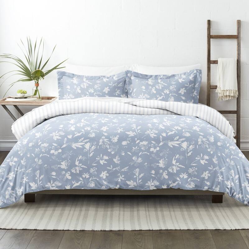 Becky Cameron Oversized Country Home 3 Piece Reversible Duvet Cover Set - Light Blue - King