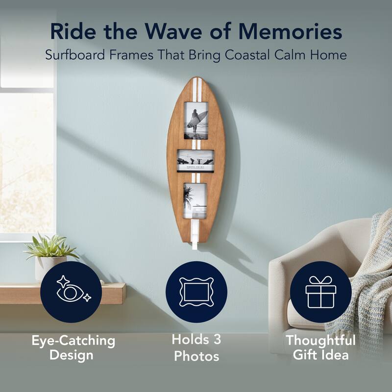 American Art Decor Surfboard Photo Collage Wall Decor - 8 or 3 - Photo Beach Frame