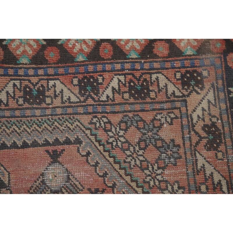 Pink Geometric Joshaghan Vintage Persian Rug Hand-Knotted Wool Carpet - 6'2" x 9'9"