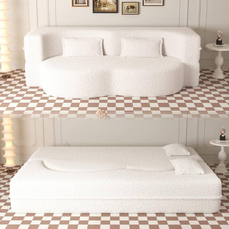 Modern Convertible Floor Sofa,15" Size,Teddy,2 Pillows,No Assembly
