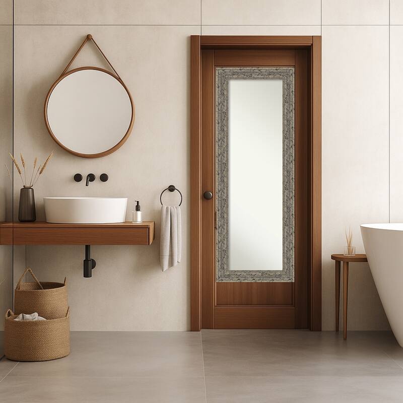 Attic Aged Non-Beveled Wood Framed Full-Length On the Door Mirror