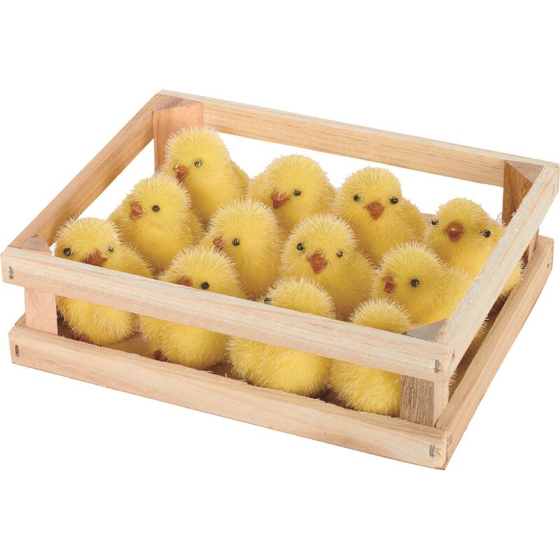 Transpac Resin 1.75 in. Yellow Easter Fuzzy Chicks In Box Set of 12