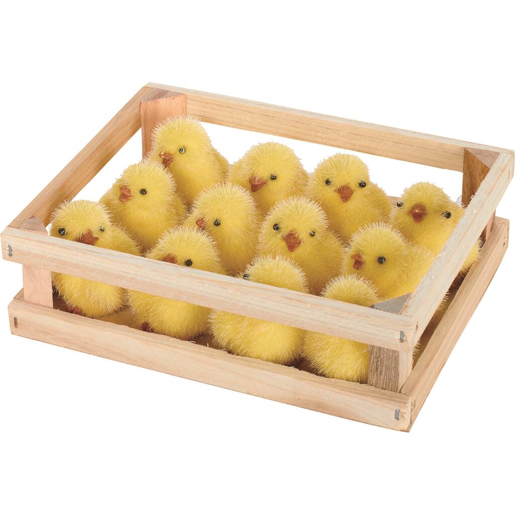 Transpac Resin 1.75 in. Yellow Easter Fuzzy Chicks In Box Set of 12