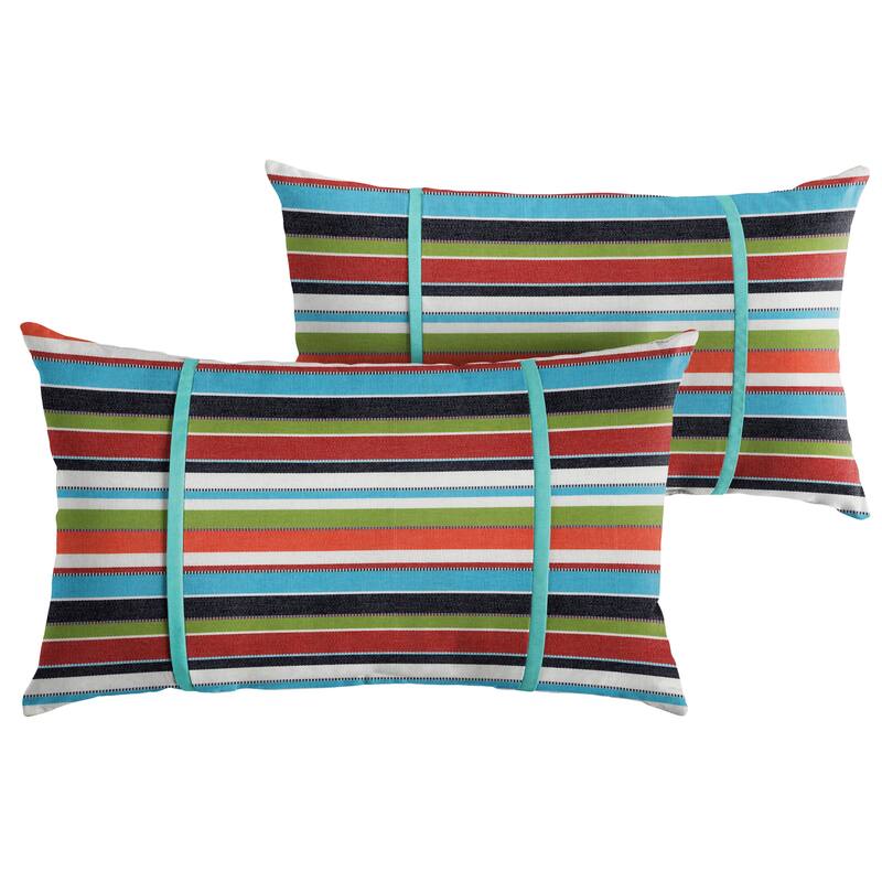 Sorra Home Sunbrella Outdoor Double Petite Flange Pillow Set of 2 - Sunbrella - Carousel Confetti/Canvas Aruba - 16 in H x 26 in W x 6 in D