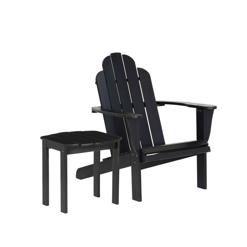 Gavil Black Acacia Wood 2-Piece Adirondack Chair and Table Set
