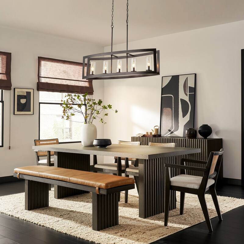 5-Light Modern Farmhouse Linear Oil-Rubbed Bronze Clear Glass Chandelier - Oil-Rubbed Bronze - 36.6 in. W x 10.24 in. H