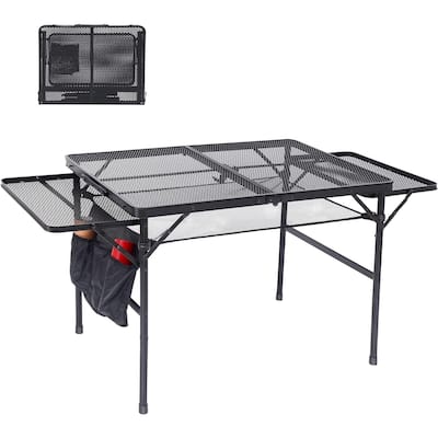 Grill Table, Camping Table, Camping Grill Table, Portable Grill Table, Metal Tabletop w/Carry Handle & Mesh Holder for RV Travel