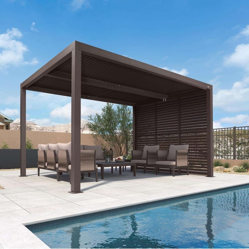 PURPLE LEAF Bronze Louvered Pergola with Adjustable Roof for Deck Backyard Garden Hardtop Gazebo