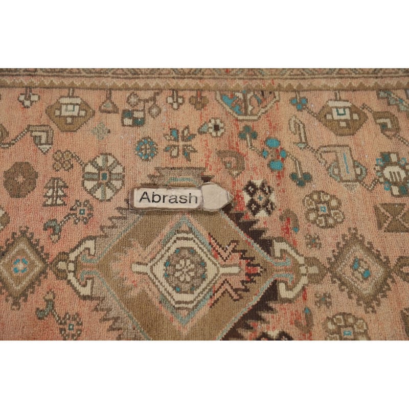 Geometric Hamedan Persian Vintage Runner Rug Handmade Wool Carpet - 3'5" x 9'3"