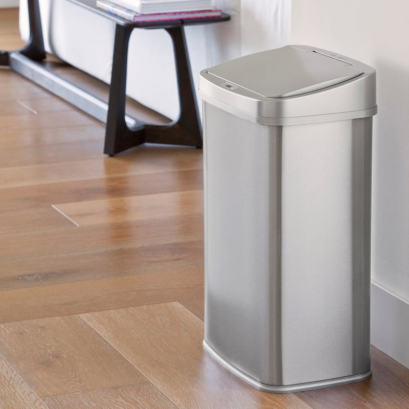 NINESTARS Rectangular Motion Sensor Trash Can 13.2 Gallon Silver DZT-50-28SL