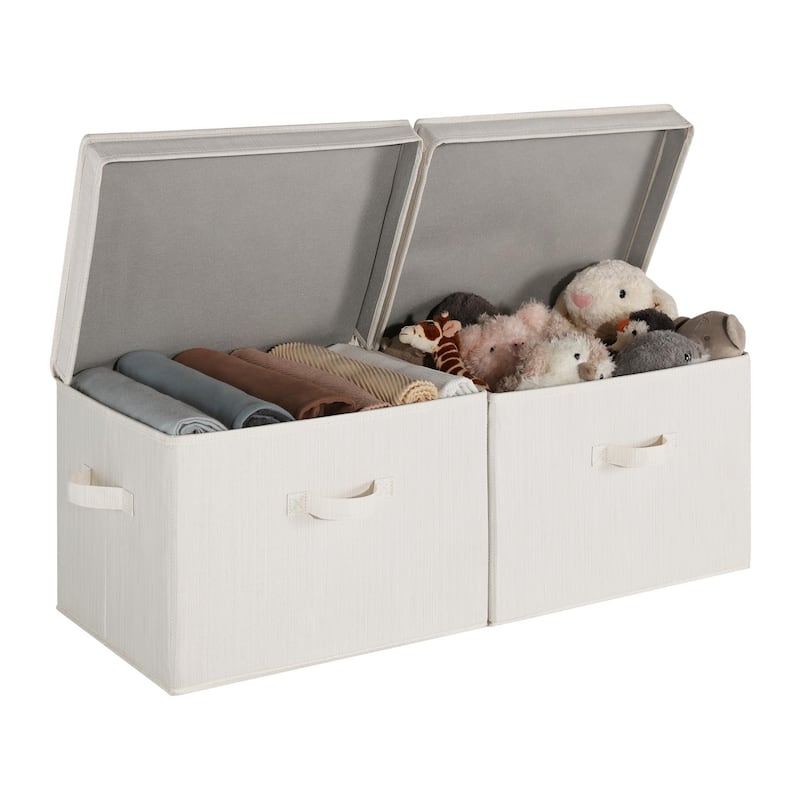 2-Pack Closet Storage Bin with Lid and Handle, Large Fabric Storage Box for Clothes, Towels, Toys, Shoes - Large - White