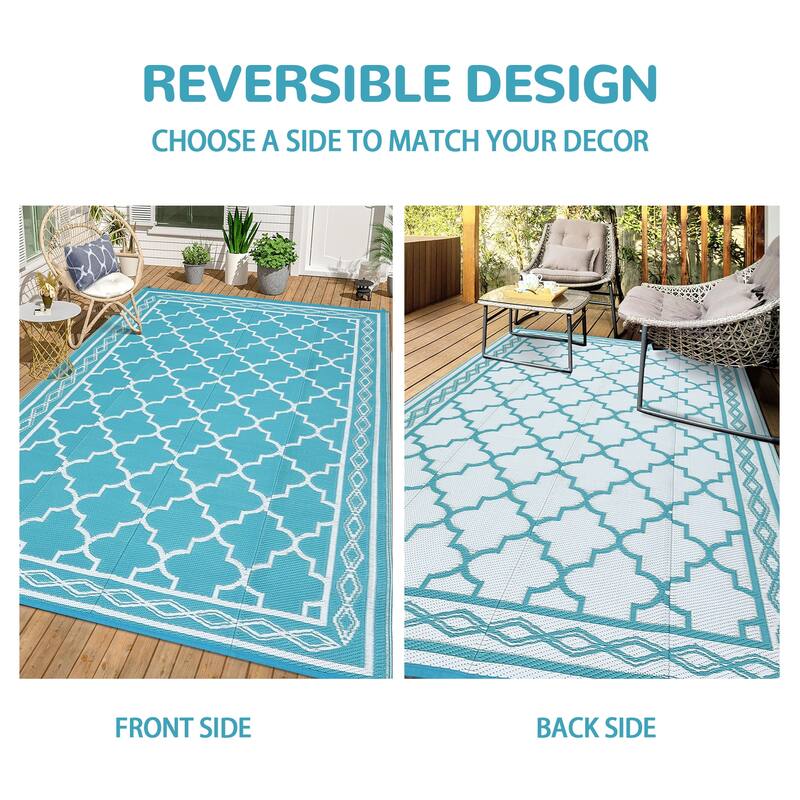 Outdoor Rug Waterproof Reversible Rug Outside Plastic Carpet, Stain & UV Resistant Portable RV Rug