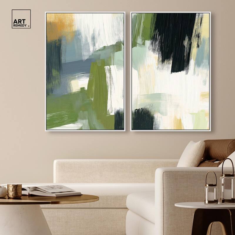 Textured Greens I Canvas Set of 2 by Art Remedy