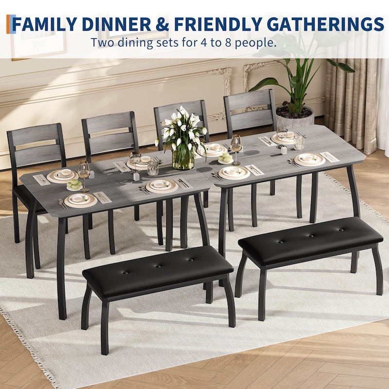 4-Piece Dining Table, With 2 Chairs and PU Upholstered Bench