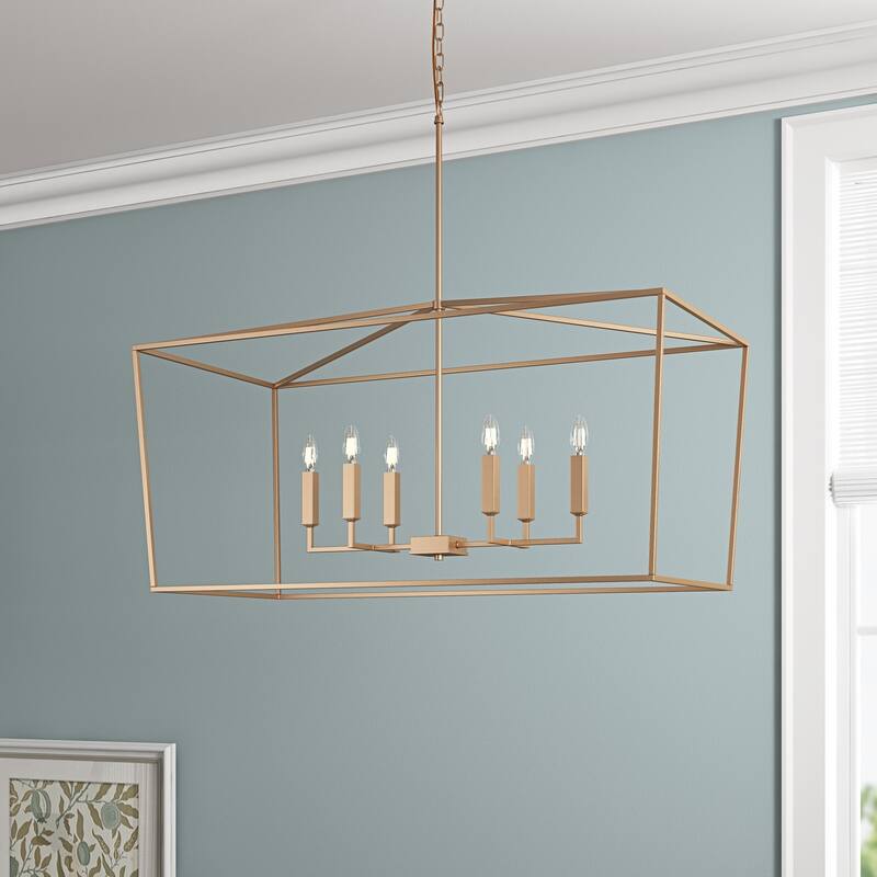 Farmhouse Rectangle 6-Light Kitchen Island Chandelier Over Table - Gold