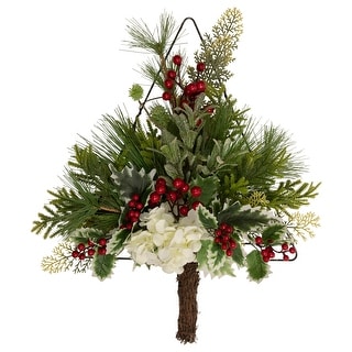 24" Pine Christmas Tree Wall Hanging Decoration with Berries and Holly ...