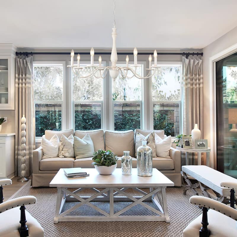 Modern Farmhouse Chandelier, 8-Light Candle Chandelier for Living Room Kitchen Island Dining Foyer - W37.4"x H20.47"