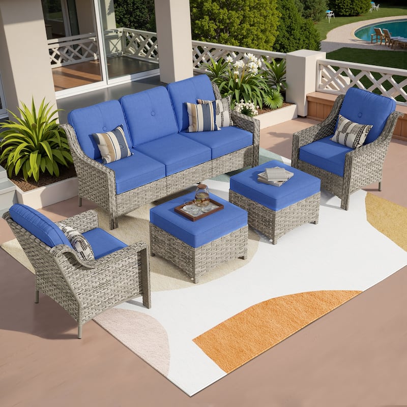 HOOOWOOO 5-piece Wicker High Back Outdoor Furniture Conversation Set