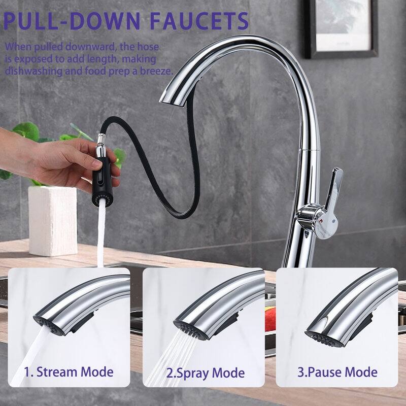 Single Handle Stainless Steel Pull Out Kitchen Faucet