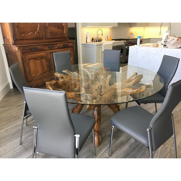 Chic Teak Rustic Teak Wood Root Dining Table Including 55 Inch Round Glass Top. Opens flyout.