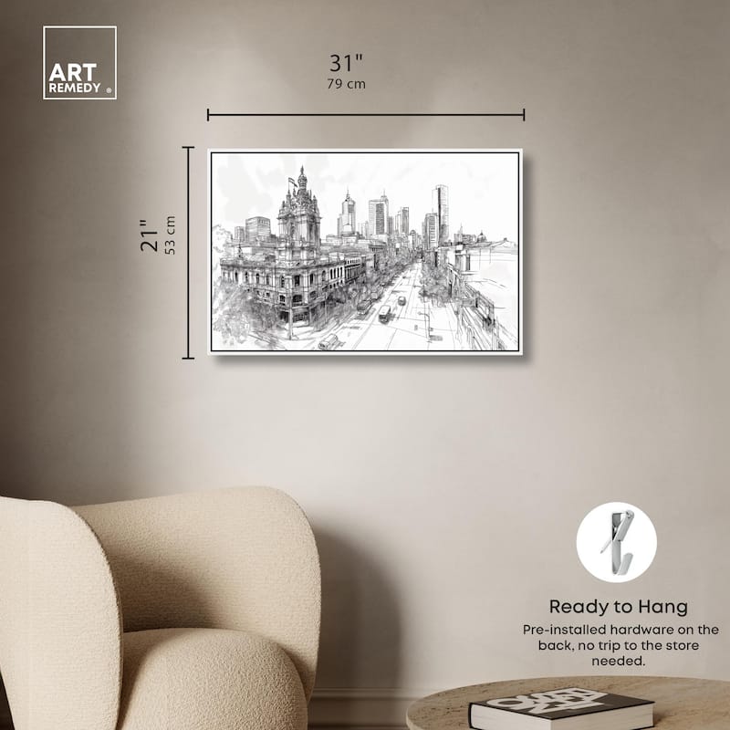Collins Street Sketch Canvas by Art Remedy