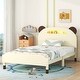 preview thumbnail 1 of 7, Twin Size Wood Platform Bed with Bear-Shaped Headboard, Motion Activated Night Lights, and Wooden Support Cream
