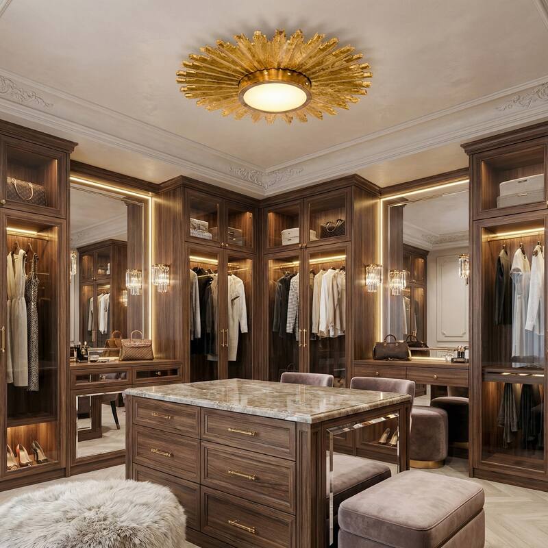 Parrot Uncle 22-inch Retro Gold Sunburst LED Flush Mount Ceiling Light