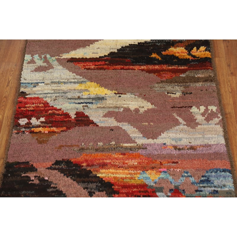 Abstract Moroccan Oriental Rug Hand-Knotted Wool Carpet - 3'10" x 6'1"
