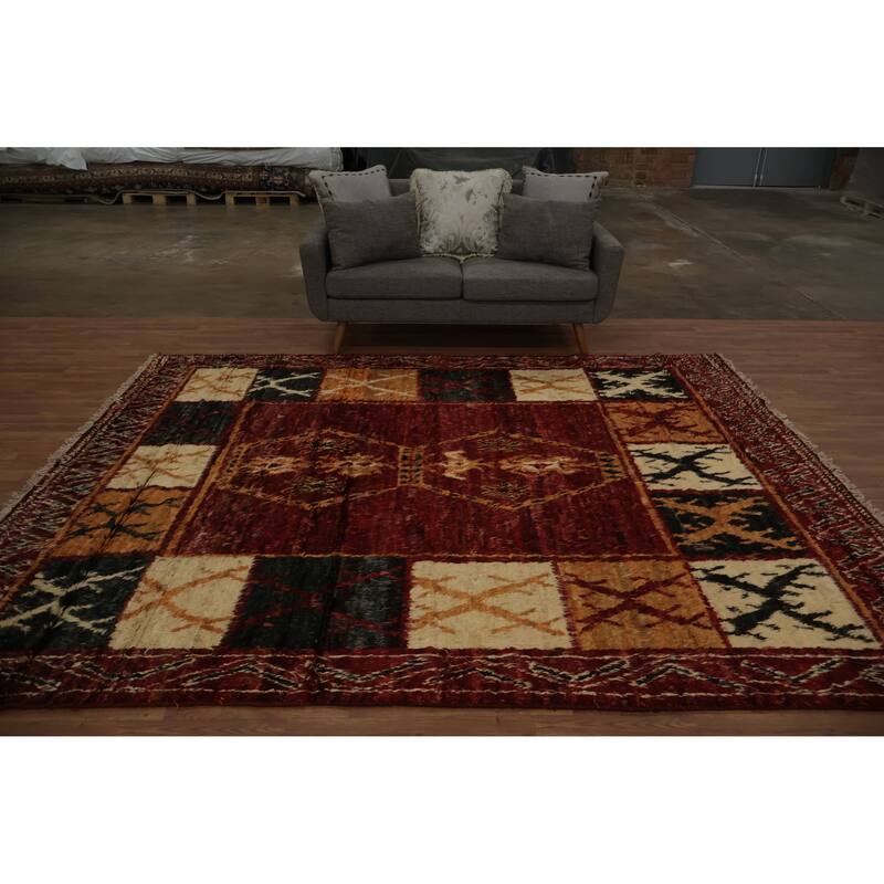 Hand Knotted Oriental 100% Wool Carpet Modern Tribal Red Moroccan Area Rug - 10' 2'' X 8' 2''