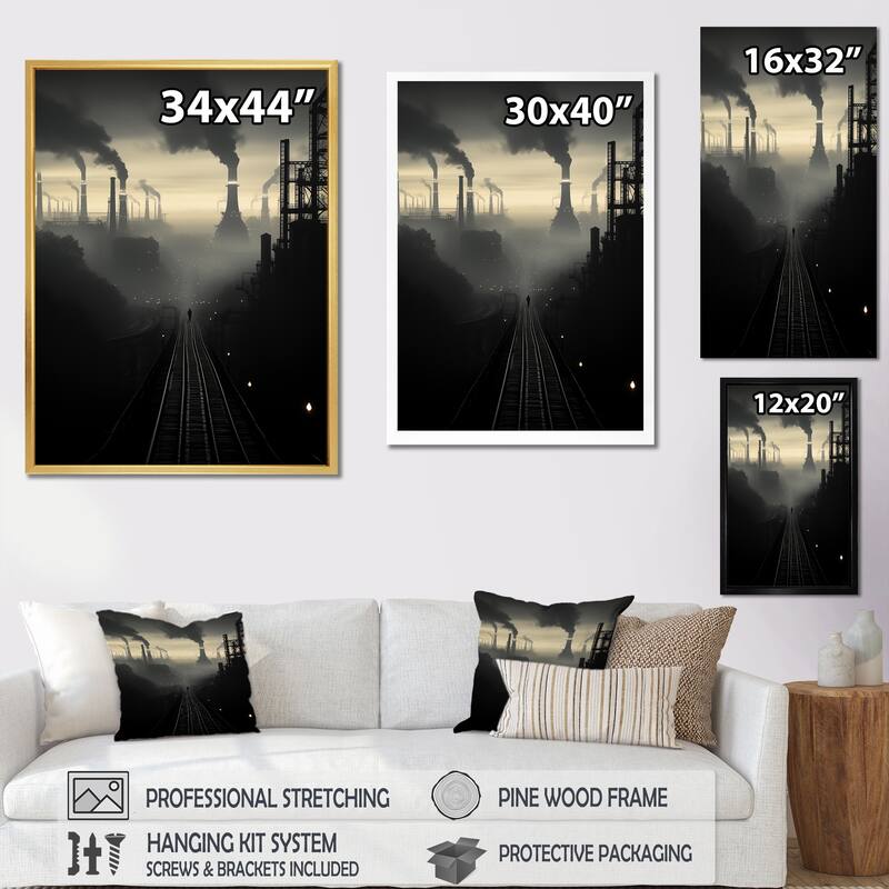 Designart "Monochrome Factory Copper Industry" Factories Wall Art