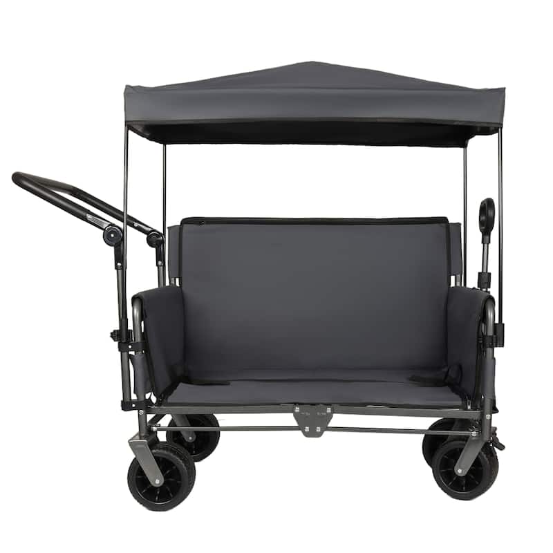 3-in-1 Folding Wagon Cart with Bench Seat & Canopy & Storage, 500lbs Heavy-Duty, 180L Capacity, All-Terrain Wagon