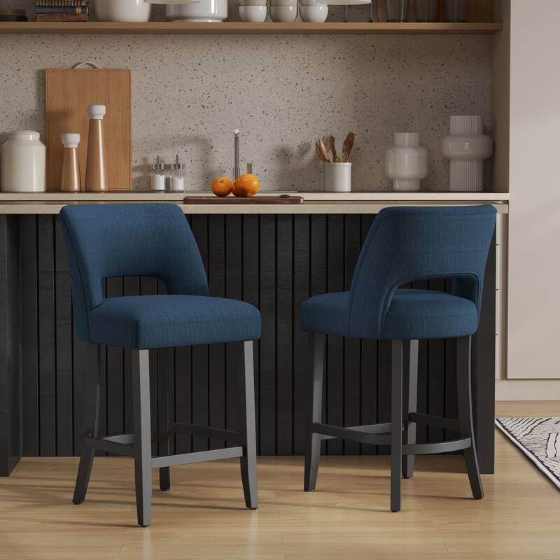 Set of 2/4/6 Counter Height Bar Stools with Black wood Legs - Set of 2 - Dark Blue