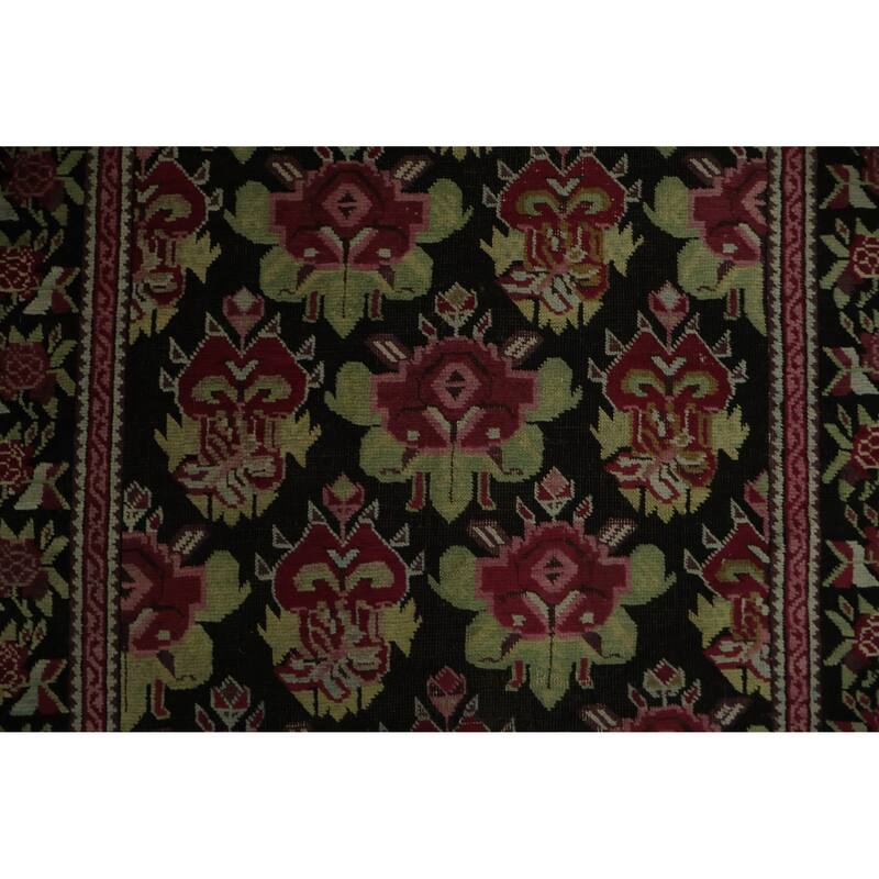 Hand Knotted Oriental 100% Wool Carpet Traditional Floral Black Karabagh Runner Rug - 17' 11'' X 3' 5''