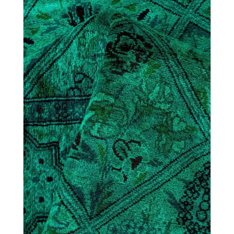 Overton Hand Knotted Wool Vintage Inspired Modern Contemporary Overdyed Green Runner Rug - 4' 3" x 19' 10"
