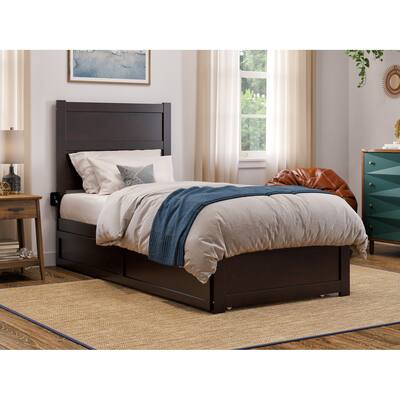 NoHo Twin XL Platform Bed with Footboard and Twin XL Trundle in Espresso