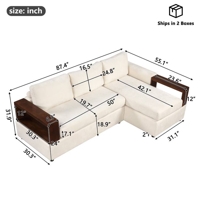 87.4" Upholstered Sectional Sofa with Reversible Armrests - Modern Living Room Couch