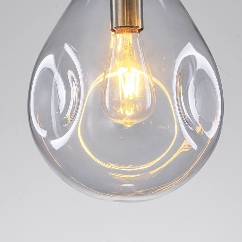 1-Light Unique Antique Bronze Teardrop Design Adjustable Pendant Light with Hand-Blown Blue Glass for Kitchen Island