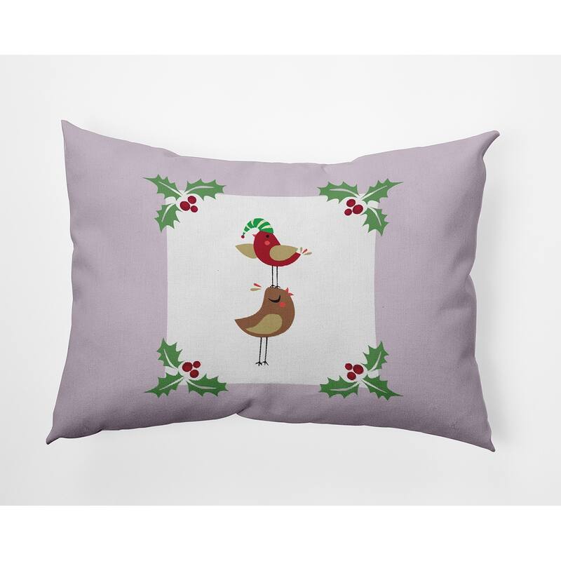Christmas Birds Accent Pillow - 14" x 20" - Light Purple