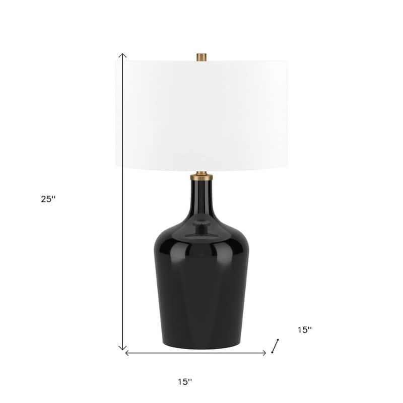 White Glass Urn Table Lamp with Linen Drum Shade and Rotary Switch - 15” x 15” x 25” (D x W x H)