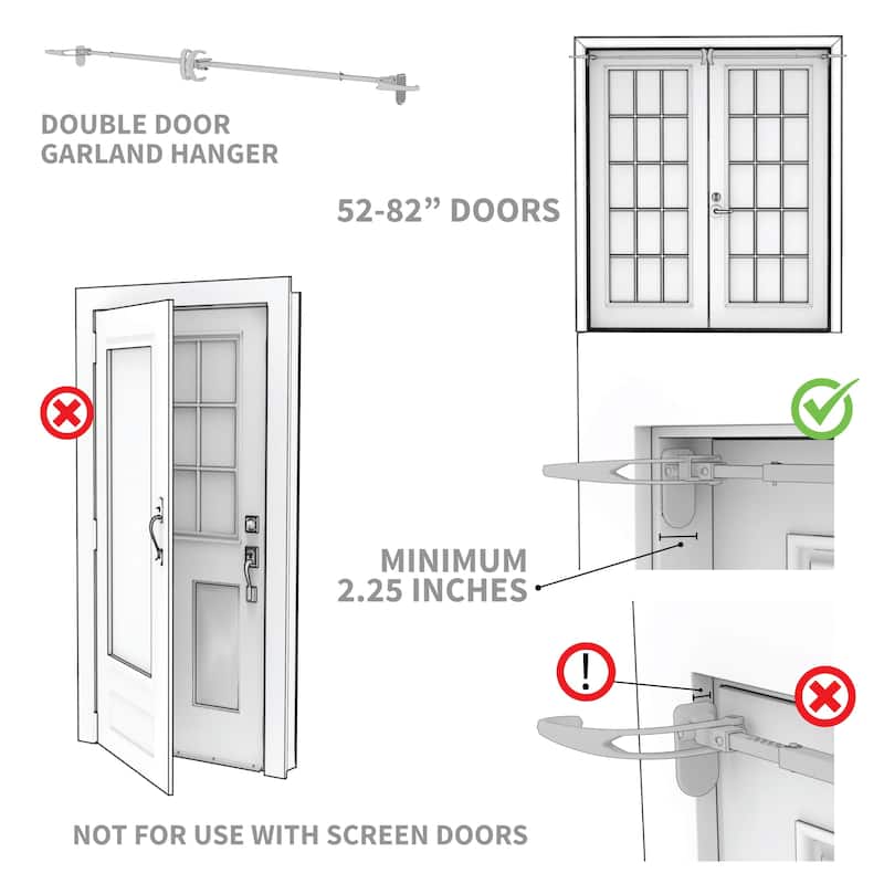 Garland Hanger - Double Door (52-82 Inch Doors) (White) - White