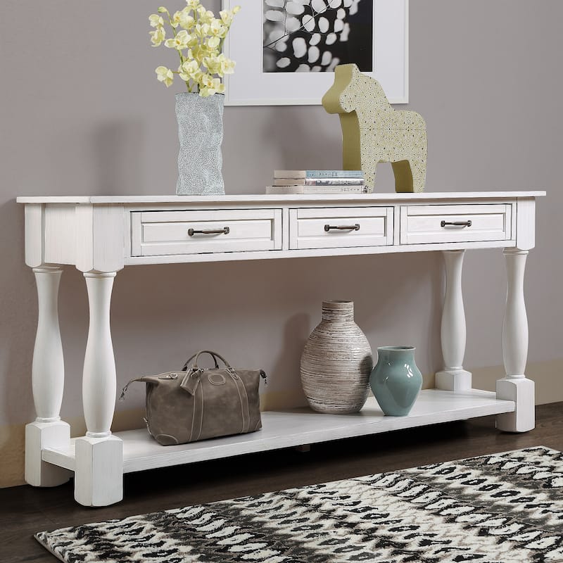 63inch Long Wood Console Table with 3 Drawers and 1 Bottom Shelf