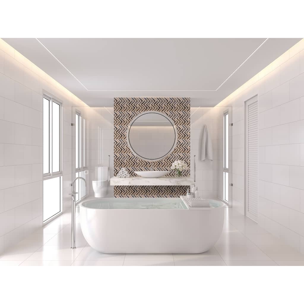 Santorini Chevron 13.63x12.25 Crema Marble Mosaic Tile - Wall & Backsplash