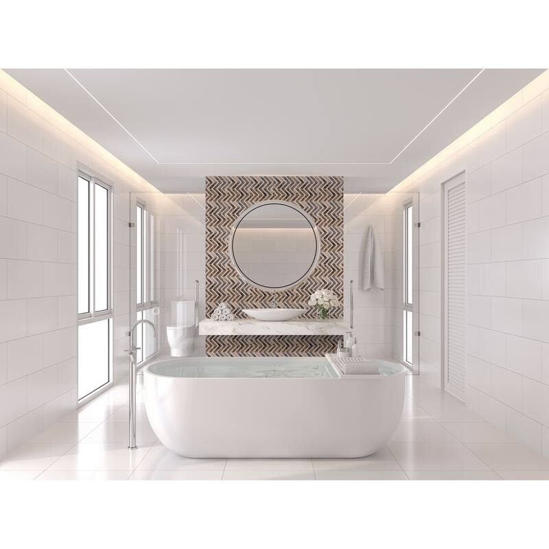 Santorini Chevron 13.63x12.25 Crema Marble Mosaic Tile - Wall & Backsplash