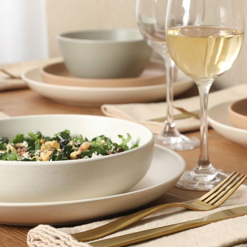 Gibson Elite Leeds Court Plates and Bowls Sets, 16-Piece Stoneware Dinnerware Sets, Round Speckle Reactive Glaze Dish Set