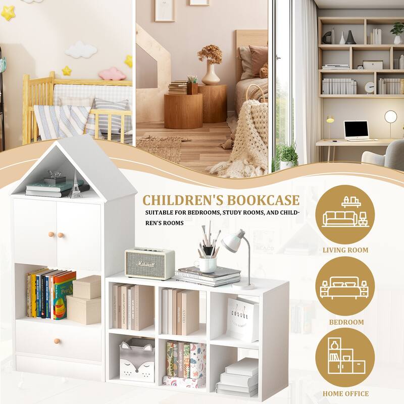 Versatile Children's Bookshelf with House-Shaped Design, Multi-Functional Storage for Books and Toys